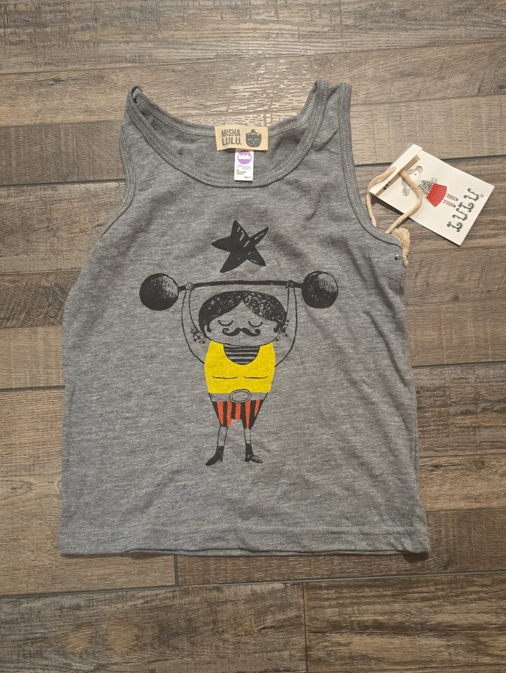 Kids' Grey Graphic Tank Top with Yellow Accent
